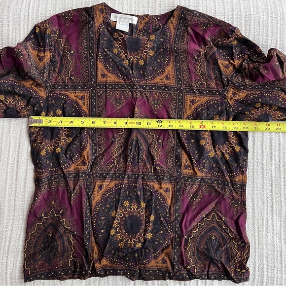 Vintage Size 12 Jones New York Silk Blouse Medallion Paisley Print Long Sleeve - Picture 7 of 8